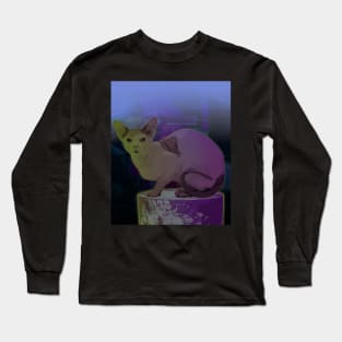 A sphynx cat under the night lights Long Sleeve T-Shirt